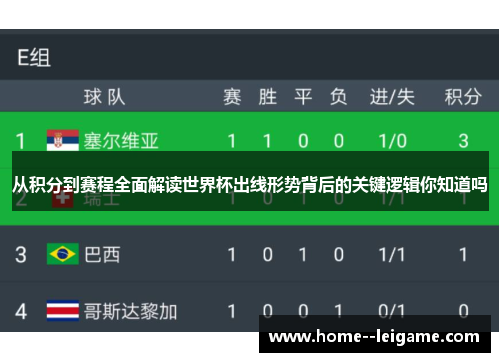 从积分到赛程全面解读世界杯出线形势背后的关键逻辑你知道吗 从积分到赛程全面解读世界杯出线形势背后的关键逻辑你知道吗